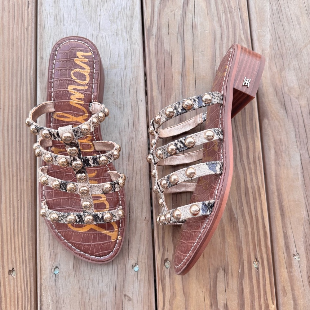 New Sam Edelman Juniper Snake Print & gold studded Gladiator Sandals size 8.5